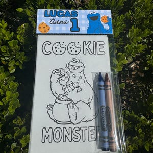 Cookie Monster birthday personalized coloring pages with crayons Personalized party favors