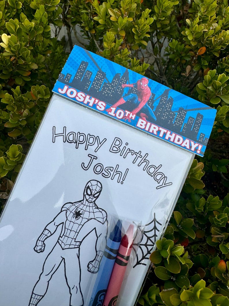Spiderman Birthday Coloring Pages With Crayons Personalized - Etsy