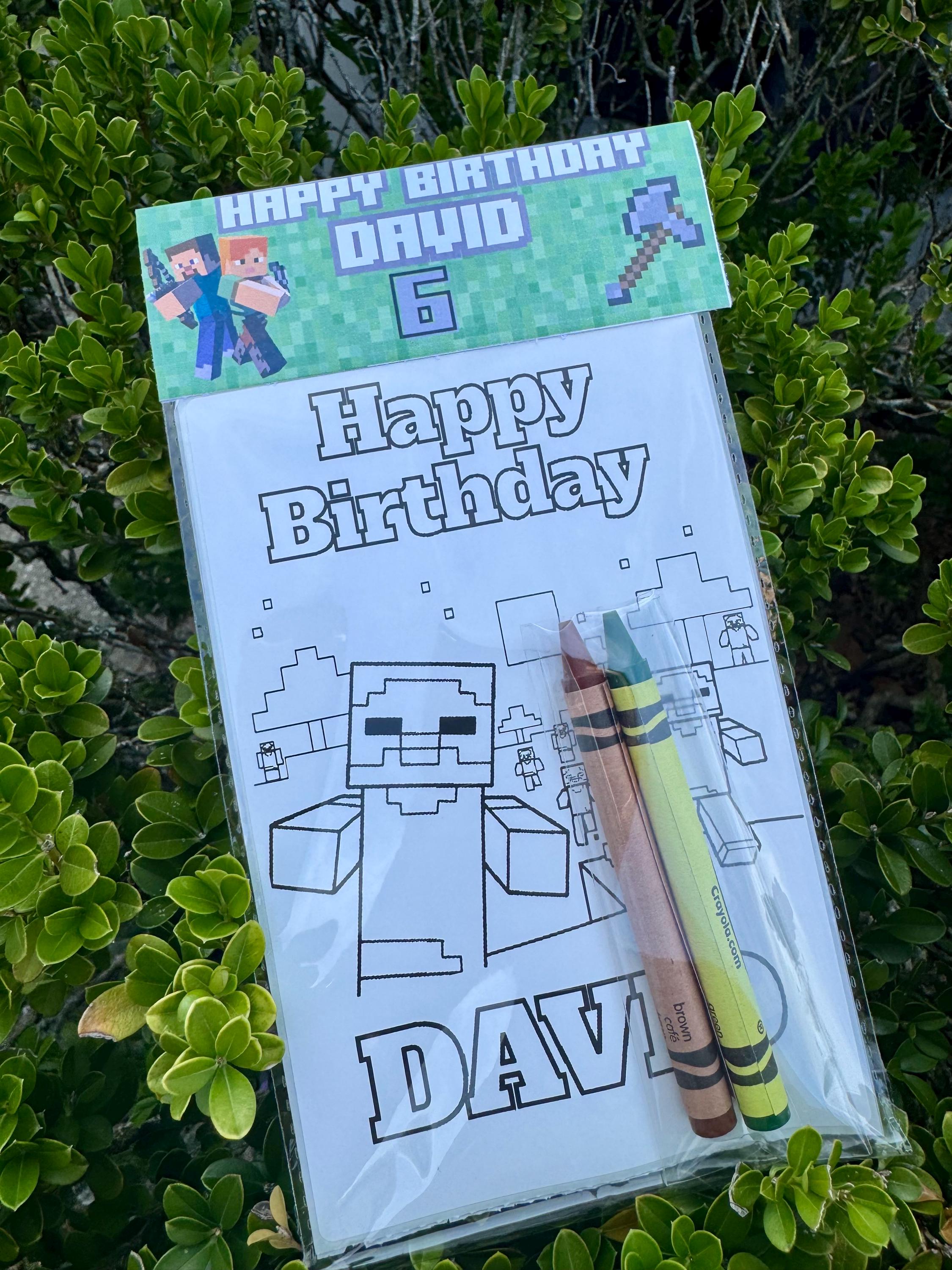 Minecraft Birthday coloring pages with crayons Personalized party favors