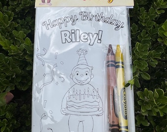 Curious George Birthday coloring pages with crayons Personalized
