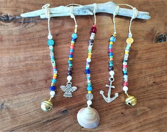 Unique Mobile - Colorful Anchor Driftwood Beads Shell Flowers Star Living Decor Beach Maritime Hippie Surfer Glass Beads Wind Chime