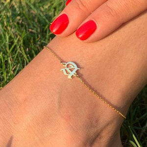 Old English Initial Bracelet, Silver Anklet, Initial Anklet For Woman, Personalized Jewelry, Gothic Anklet, Letter Anklet, Gift For Her