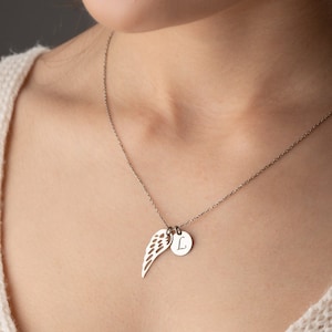 Angel Wing Necklace, Custom Angel Wings Initial Necklace, Memorial Wing Necklace, Personalized Angel Wing Jewelry, Lost Loved One Gift