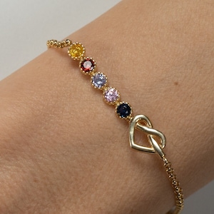 Love Knot Birthstone Bracelet, Birthstone Jewelry, Family Birthstone Bracelet, Gift for Mom, Custom Birthstone Bracelet, Gift for Grandma