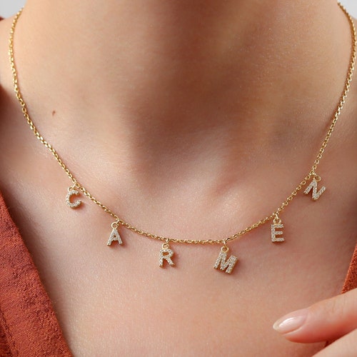 Name Necklace Gold Dangle Name 