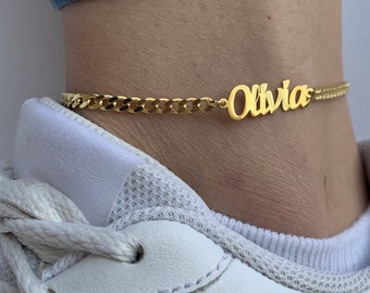 Personalized Name Anklet, Cuban Link Anklet with Name, Custom Ankle Bracelet for Women, Bridesmaid Gift, Summer Jewelry