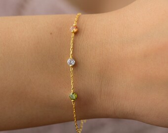Pulsera con piedra de nacimiento, joyería familiar personalizada