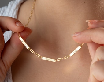 Personalized Paperclip Chain Necklace, Engraved Name Bar Charm Necklace