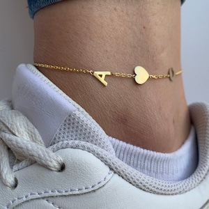 Benutzerdefinierte Buchstabe Fußkettchen, Initial Fußkettchen, zwei Initialen mit Herz Fußkettchen, Silber Fußkettchen, personalisierter Schmuck, Geburtstagsgeschenk für sie
