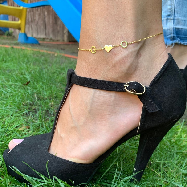 Custom Letter Anklet Initial Anklet Two Initials With Heart Etsy