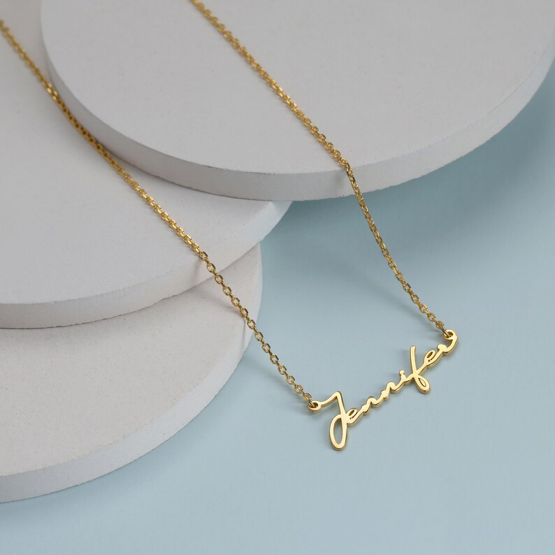 Personalized Cursive Name Necklace Silver Plated Cursive Curved