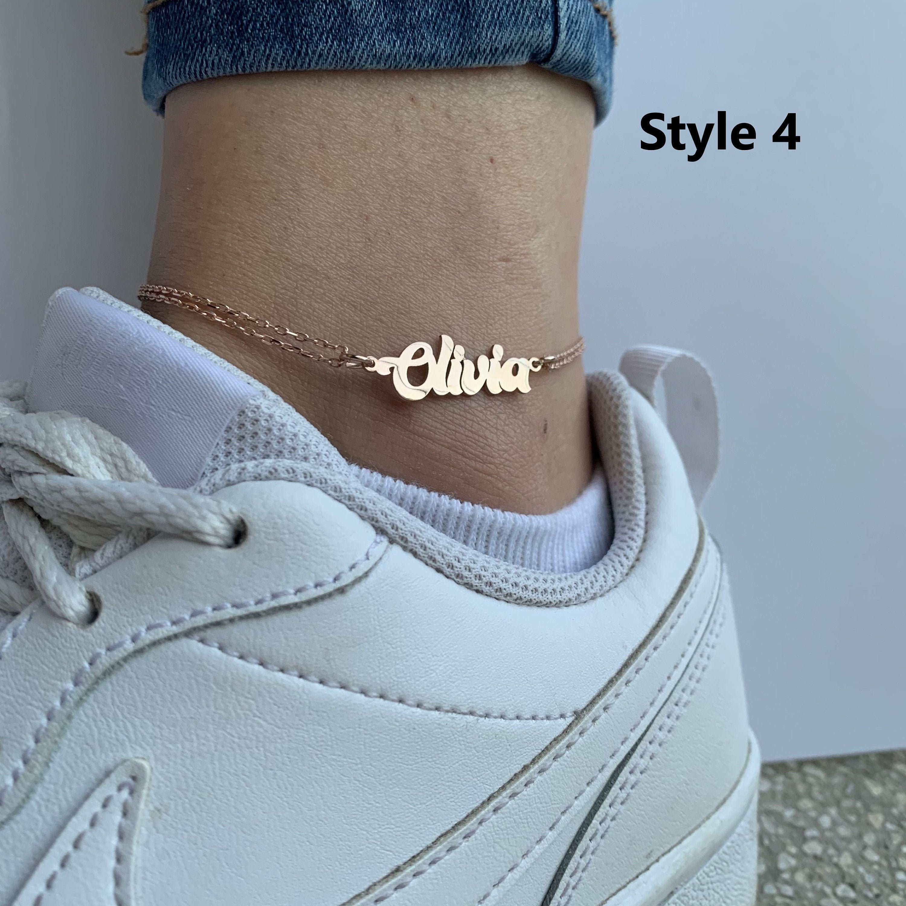 Double Chain Anklet with Name Custom Name Ankle Bracelet Etsy