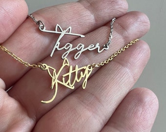 Personalized Cat Ear Name Necklace, Cat Lover Gift