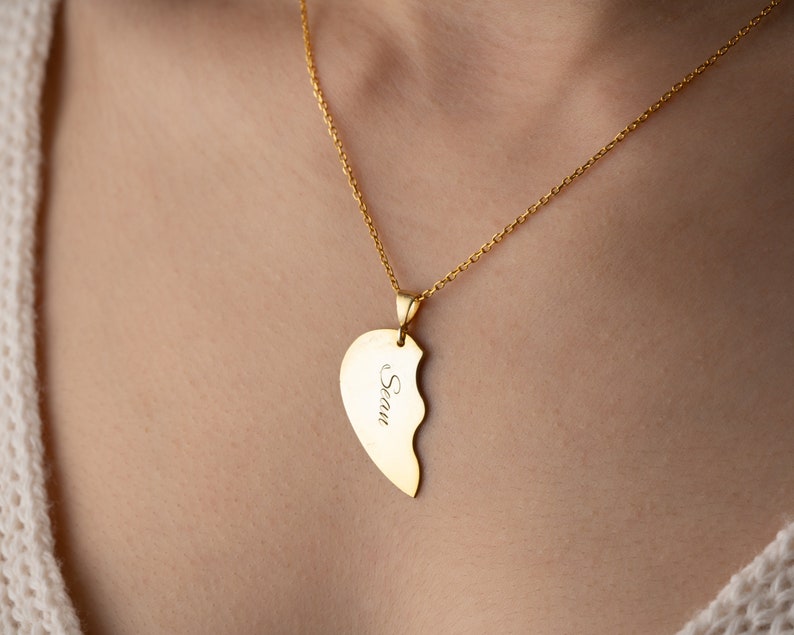 Engraved Half Heart Necklace Matching Necklaces for Couples Etsy
