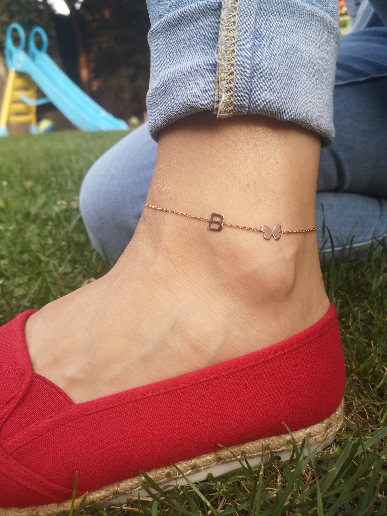 Custom Letter Anklet Initial Anklet Two Initials With Heart Etsy