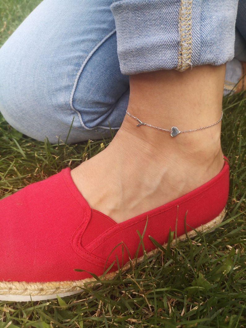 Custom Letter Anklet Initial Anklet Two Initials With Heart Etsy
