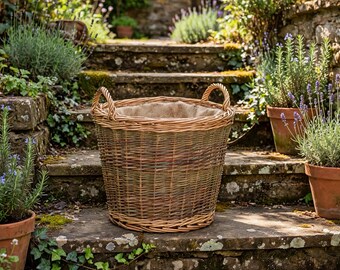 Unpeeled Willow Log Basket With Lining