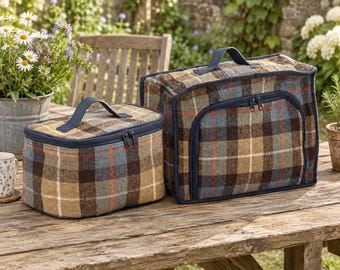 Luxury Blue/Beige Tweed Picnic Cooler Bags