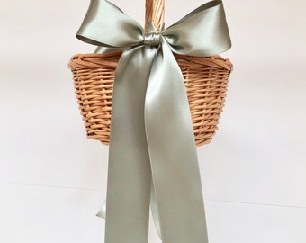 Flower Girl Basket, Sage green, Buff Willow Basket, Childs Basket, Flower girl, Willow Basket, Wedding Basket, Confetti Basket