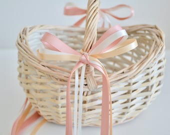 BACK IN stock - Flower Girl Basket, White Wash Willow Basket, Childs Basket,  Willow Basket, Wedding Basket, Confetti Basket,