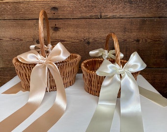 Flower Girl Basket, Double Steamed Willow Basket, Willow Basket, Wedding Basket, Confetti Basket, Child's basket, Vertical Weave Basket