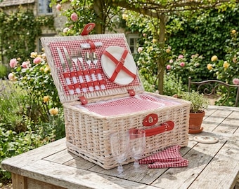 Willow Fitted  Picnic Hamper for two people in red and white gingham