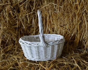 White Flower Girl Willow Basket, Buff Flower Girl Basket, Willow Basket, Wedding Basket, Confetti Basket, Childs shopper