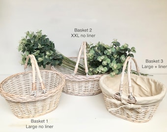 White Wash Confetti Willow Basket, Swing Handled Basket, Storage Basket, Wedding Basket, Confetti Basket, Flower Basket