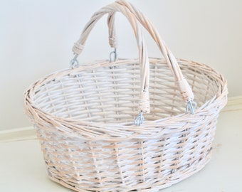 White Willow Basket, Swing Handled Basket, Storage Basket, Basket for plants, Willow Basket, Wedding Basket, Confetti Basket, Flower Basket