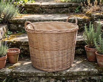 Extra Large Chestnut Round Lined Log Basket