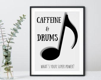 Music Wall Art, Drums poster, Printable Music Sign, Musician Gift, Music teacher gift, Drummer inspiration quotes, Music print