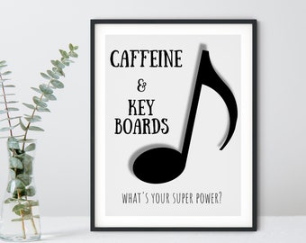 Music Wall Art, Key board Art, Printable Music Sign, Musician Gift, Music teacher gift, Music quotes, Music print download