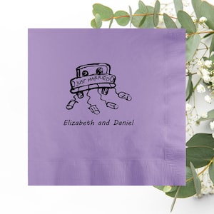 Just Married Vintage Car Custom Wedding Napkins, Personalized Printable Cocktail Paper Napkins Vow Renewal, Rehearsal Dinner, Engagement