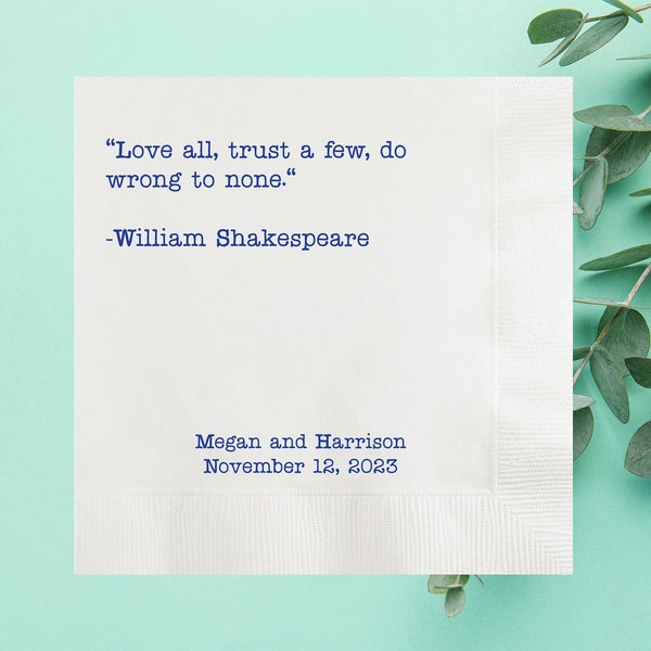 Custom Love Quotes Napkins, Personalized Inspirational Sentence Wedding Napkin, Vow Renewal, Anniversary, Rehearsal Dinner, Engagement Party