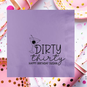 Dirty Thirty Martini Glass with Cherry Happy Birthday Custom Paper Napkins, Personalized 30th Napkin, 30th Party Decor, Thirty Birthday