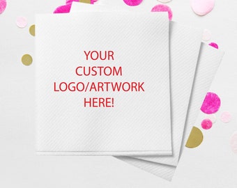 Linen Like Personalized Logo Artwork Design, Custom Full Color Printed Cocktail Napkins, Wedding Company Corporate Business Event Party