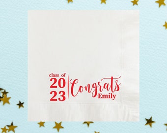 Class of 2023 Personalized Napkins, Custom Graduation Cocktail Paper Printed Napkins, Graduate Party Favors, Congrats Grad, Congratulations