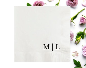 Custom Modern Initial Napkins, Personalized Monogrammed Wedding Napkin, Vow Renewal, Anniversary, Rehearsal Dinner, Engagement Party