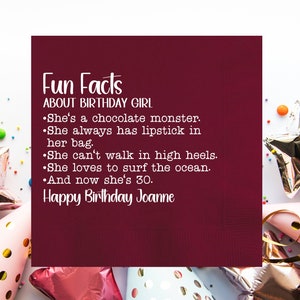Fun Facts About Birthday Boy/girl Custom Napkins, Personalized 30th