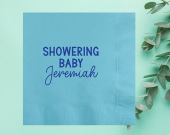 Personalized Showering Baby Napkins, Baby Shower Party Favors, Custom Baby Shower Brunch, Cocktail Printed Paper Napkins, Welcoming Baby