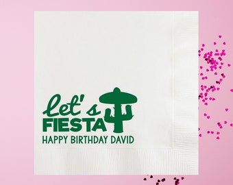 Let's Fiesta Custom Birthday Napkins, Personalized 30th Fiesta Party, Fiesta Cocktail Paper Napkins, Bachelorette Party, 50th Bday
