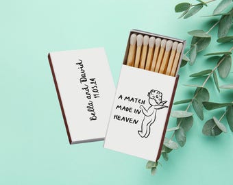 A Match Made in Heaven Cherub Personalized Wedding Matchboxes for Engagement Favors