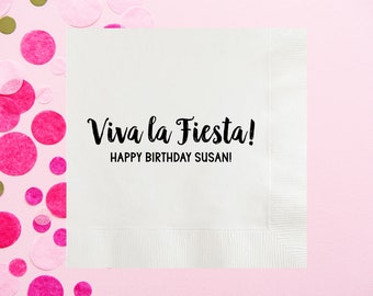 Viva La Fiesta Happy Birthday Custom Napkins, Personalized Bachelorette Party Napkin, Bridal Shower Decor, Fiesta Napkins, Birthday Favors