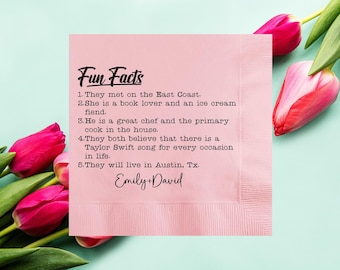 Fun Facts Bride and Groom Trivia Personalized Wedding Cocktail Napkins, Rehearsal Dinner