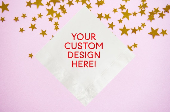 Personalized Logo Artwork Design, Custom Monogrammed Full Color Printed Cocktail Napkins, Wedding Company Corporate Business Event Party