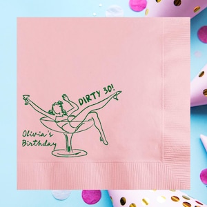 Dirty 30 Girl in Martini Glass Personalized Birthday Cocktail Napkins image 2