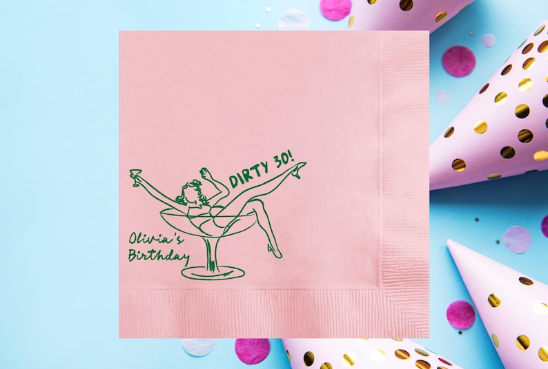 Dirty 30 Girl in Martini Glass Personalized Birthday Cocktail Napkins image 2