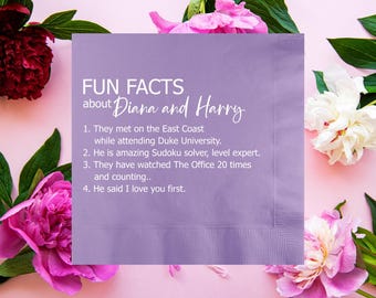 Fun Facts Bride and Groom Trivia Personalized Wedding Cocktail Napkins, Rehearsal Dinner