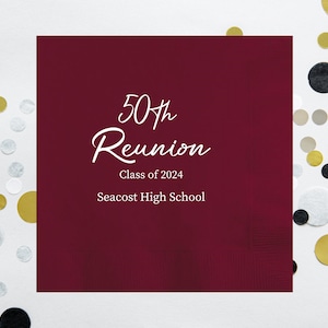 50th Reunion Personalized Paper Napkins, Custom Printed Graduation Beverage Paper Napkin, Congrats and Grad Party, Class of 1974, Since 1974