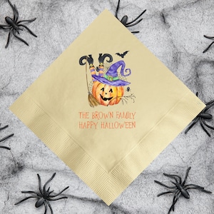 Happy Halloween 2025 Personalized Family Names Napkins, Custom Halloween Party Paper Cocktail Napkin, Event Decors, Halloween Bride Shower